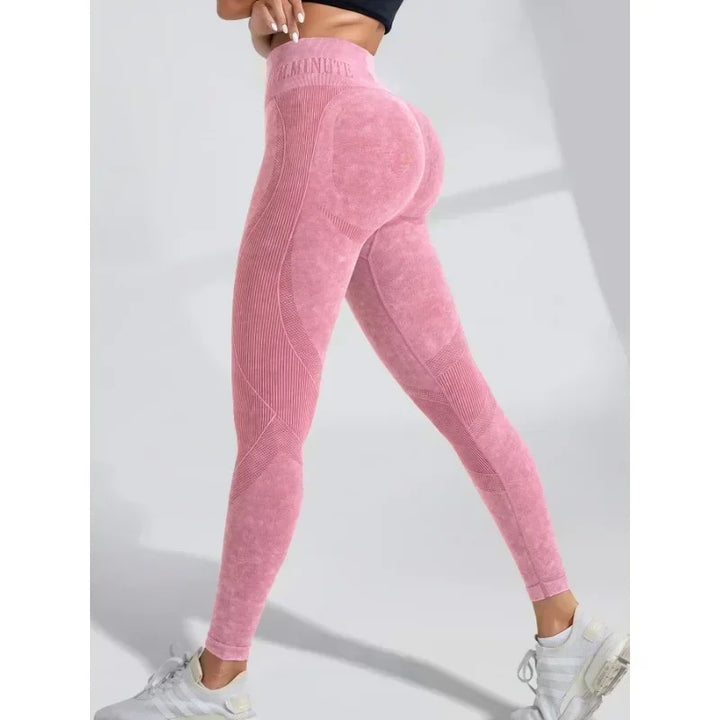 Women's High-Waisted Seamless Yoga Pants with Ice Effect Lettering