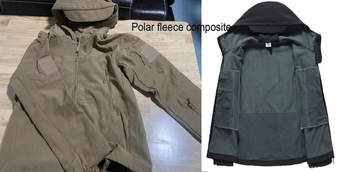 Men's Softshell Fleece Jacket - Windproof Hooded Coat for Outdoor Activities
