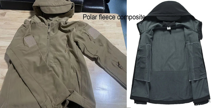 Men's Softshell Fleece Jacket - Windproof Hooded Coat for Outdoor Activities