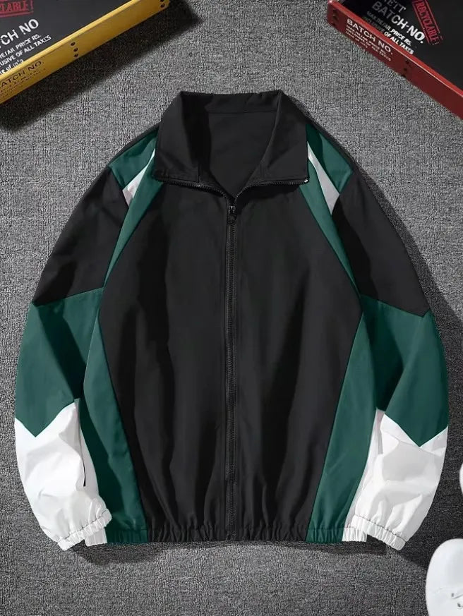 Men's Lightweight Color Block Coat, Casual Travel Windproof Wear-Resistant