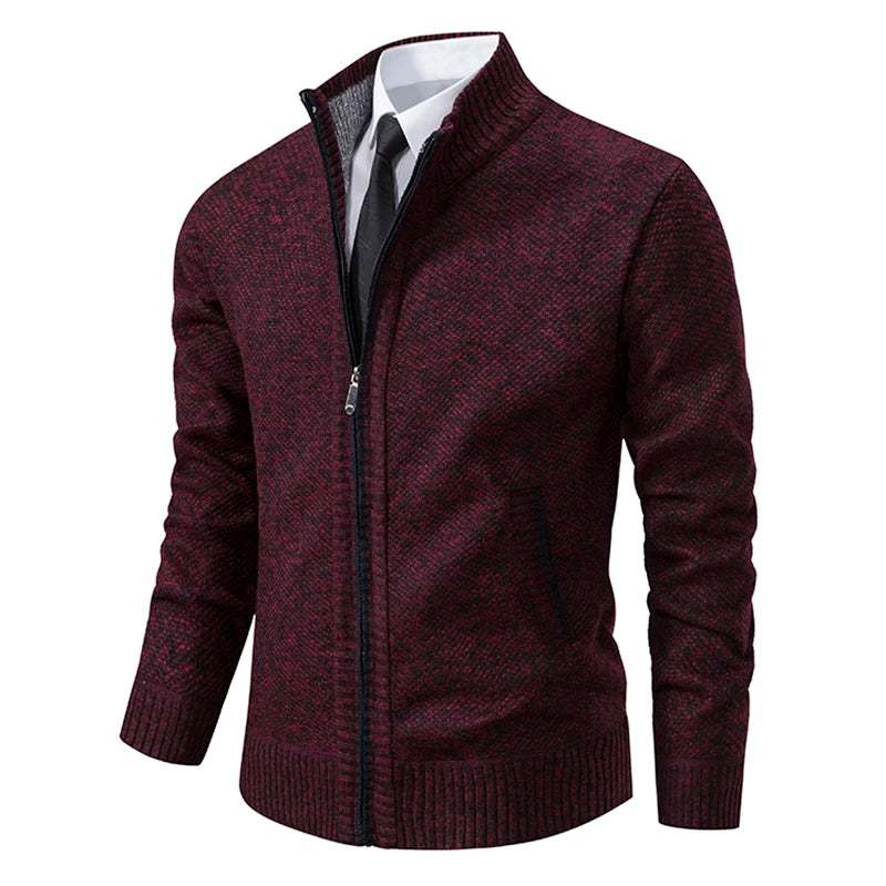 Men's Casual Sports Coat - Solid Color Stand Collar Fleece Cardigan