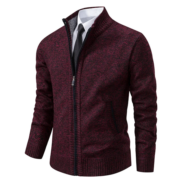 Men's Casual Sports Coat - Solid Color Stand Collar Fleece Cardigan