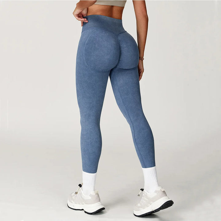 Women's High-Waist Seamless Sports Leggings, Ribbed Yoga Pants