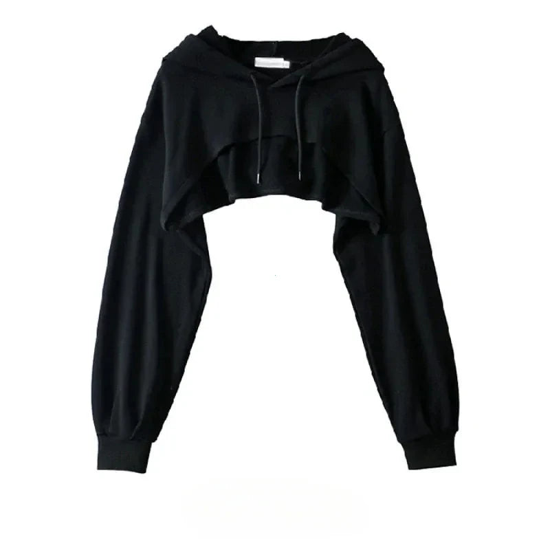 Women's Irregular Crop Long Sleeve Hoodie Sweatshirt Y2K Style