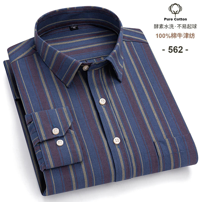 Men's Long Sleeve Cotton Oxford Plaid Button Down Casual Shirt S-7XL