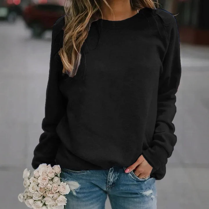 Women's Casual Solid Color Round Neck Long Sleeve Sweatshirt