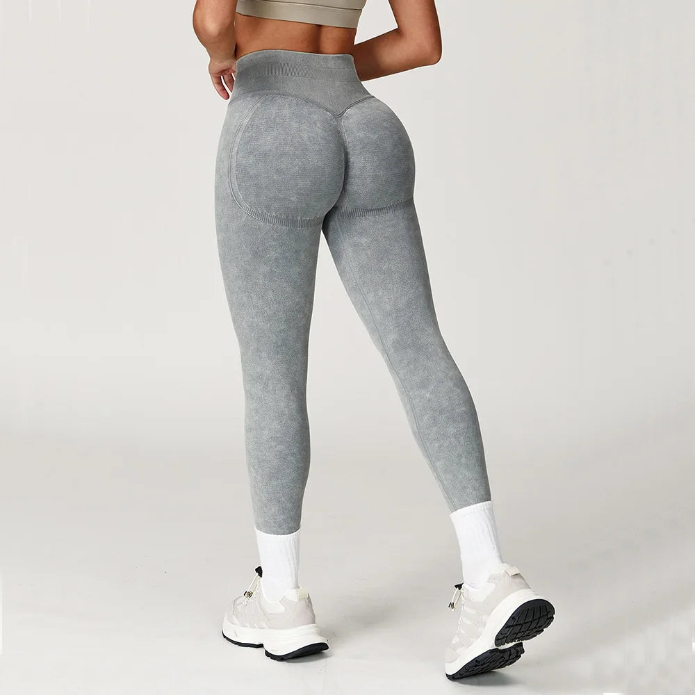 Women's High-Waist Seamless Sports Leggings, Ribbed Yoga Pants