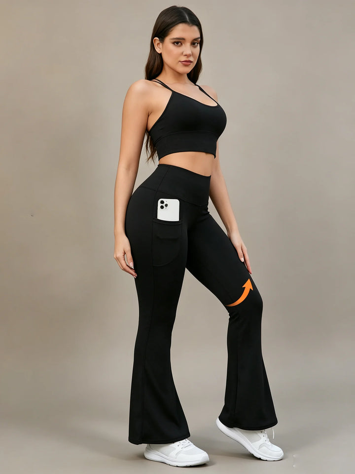 Women's High Waisted Shaping Flare Leggings for Fitness and Running