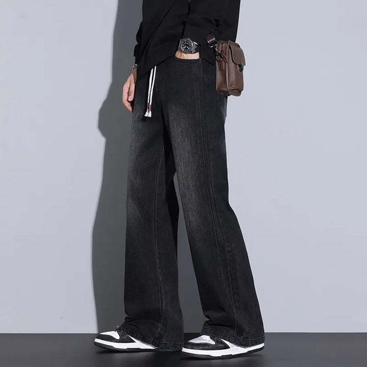 Men's Wide-Leg Denim Jeans with Drawstring Waist