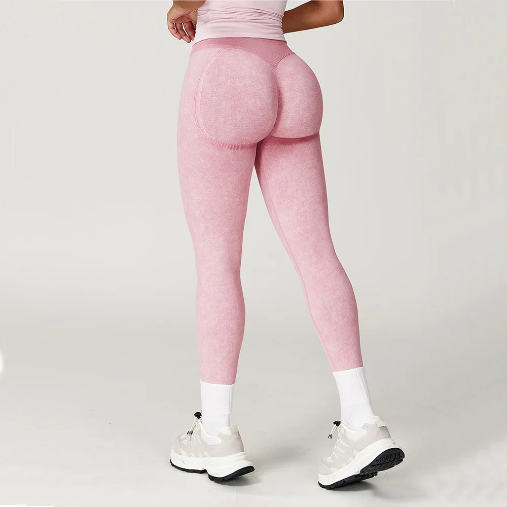 Women's High-Waist Seamless Sports Leggings, Ribbed Yoga Pants