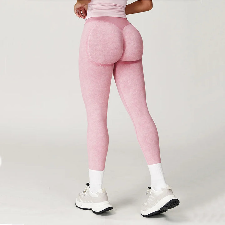Women's High-Waist Seamless Sports Leggings, Ribbed Yoga Pants