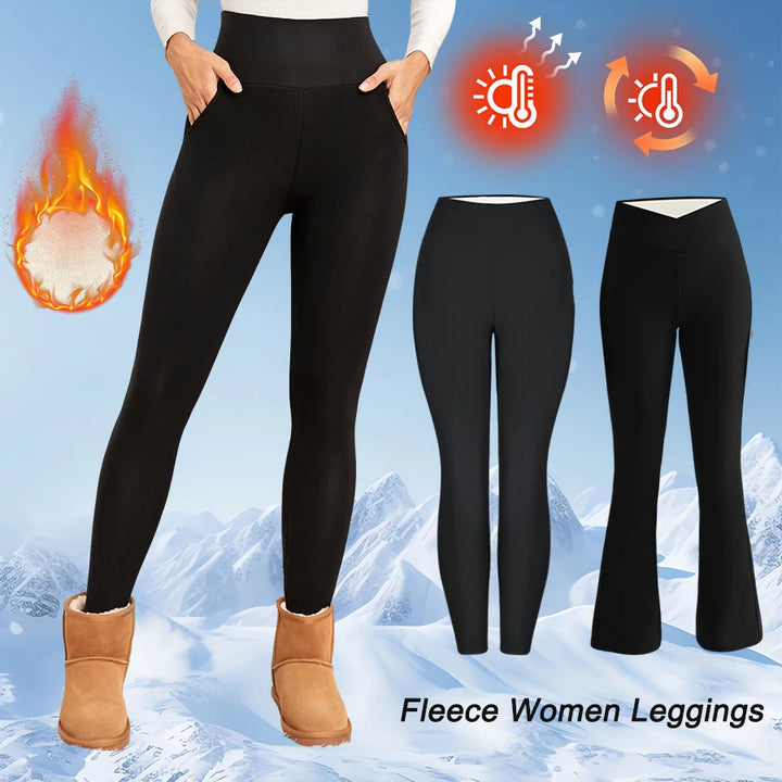 Women's Thick Flared Fleece Leggings High Waist Thermal Tights