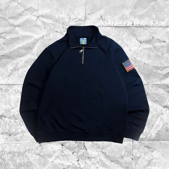 Men's Y2K Retro Quarterzip Pullover Hoodie Embroidered Casual Sweatshirt