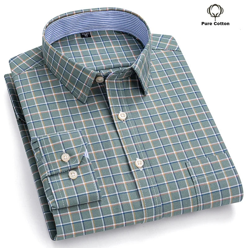 Men's Long Sleeve Cotton Oxford Plaid Button Down Casual Shirt S-7XL