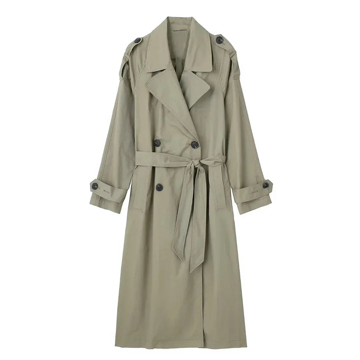 Women's Vintage Solid Double-Breasted Trench Coat with Belt