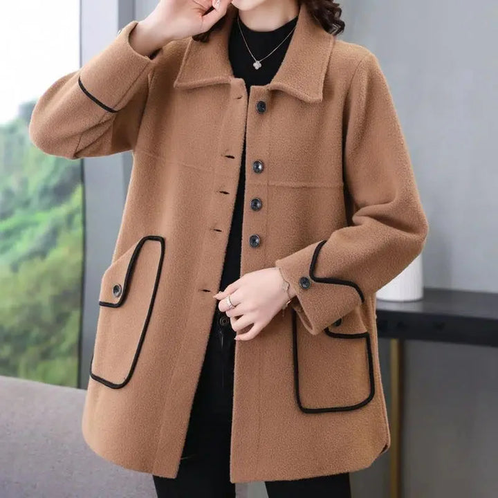 Women's Long Wool Coat, Elegant Office Outerwear, Casual Jacket, 5XL