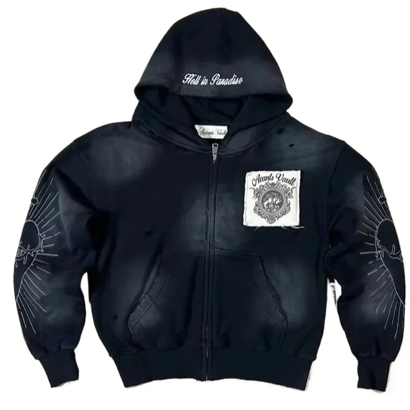 Women's Y2K Hip Hop Trend Zipper Hoodie Casual Vintage Sweatshirt