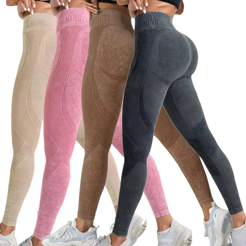 Women's High-Waisted Seamless Yoga Pants with Ice Effect Lettering