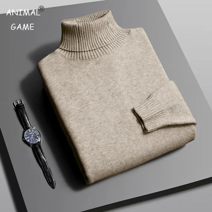 Men's High-Quality Knitted Turtleneck Sweater Slim Fit Long Sleeve