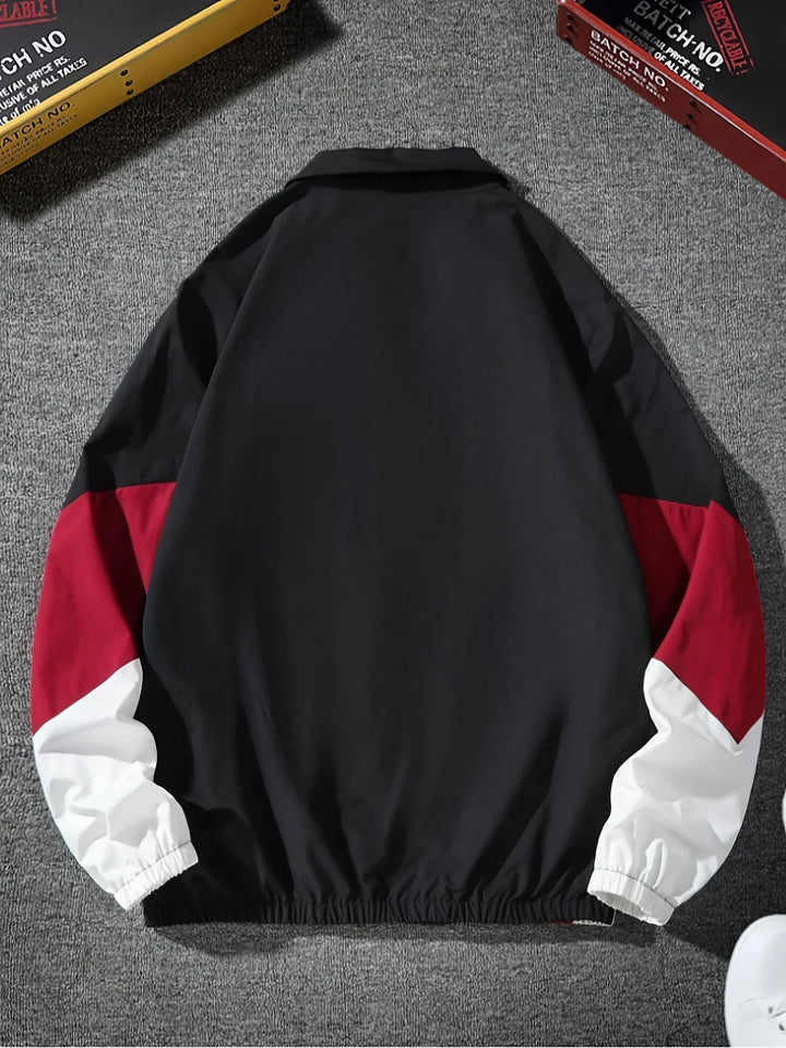 Men's Lightweight Color Block Coat, Casual Travel Windproof Wear-Resistant