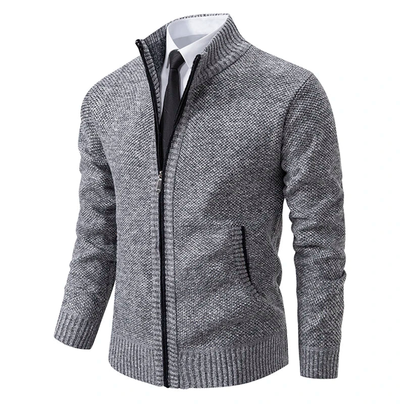 Men's Casual Sports Coat - Solid Color Stand Collar Fleece Cardigan