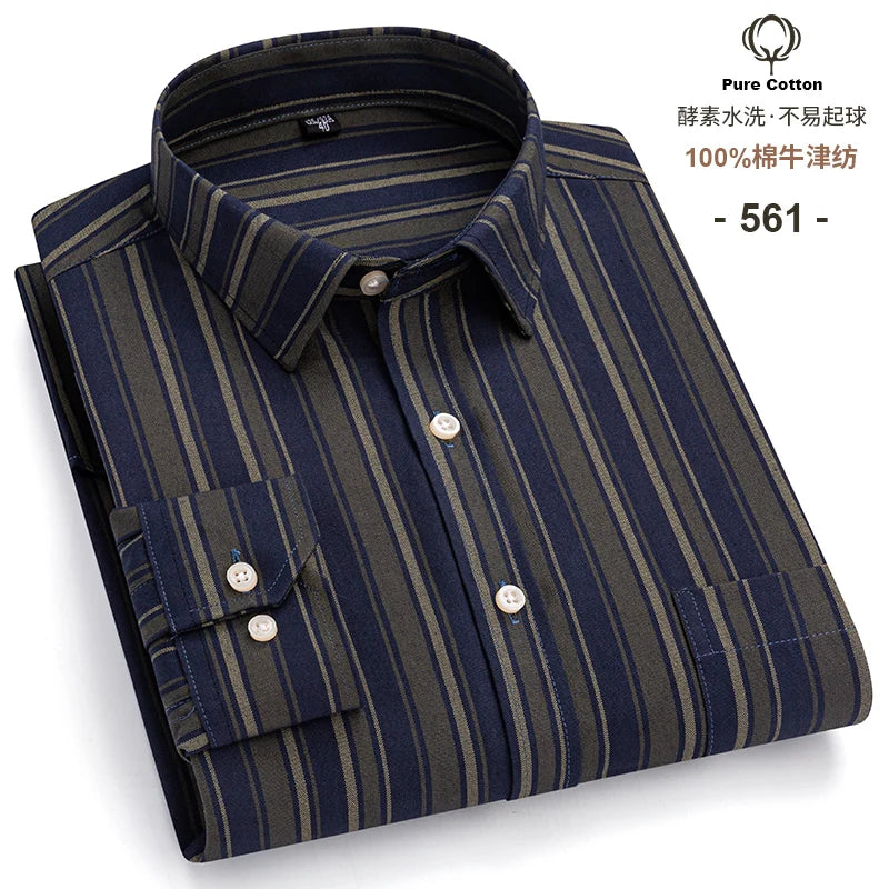 Men's Long Sleeve Cotton Oxford Plaid Button Down Casual Shirt S-7XL