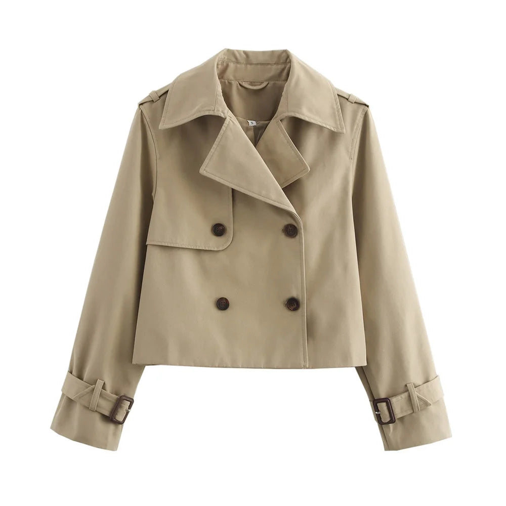 Women's Vintage Short Trench Coat for Spring Autumn Chic Style