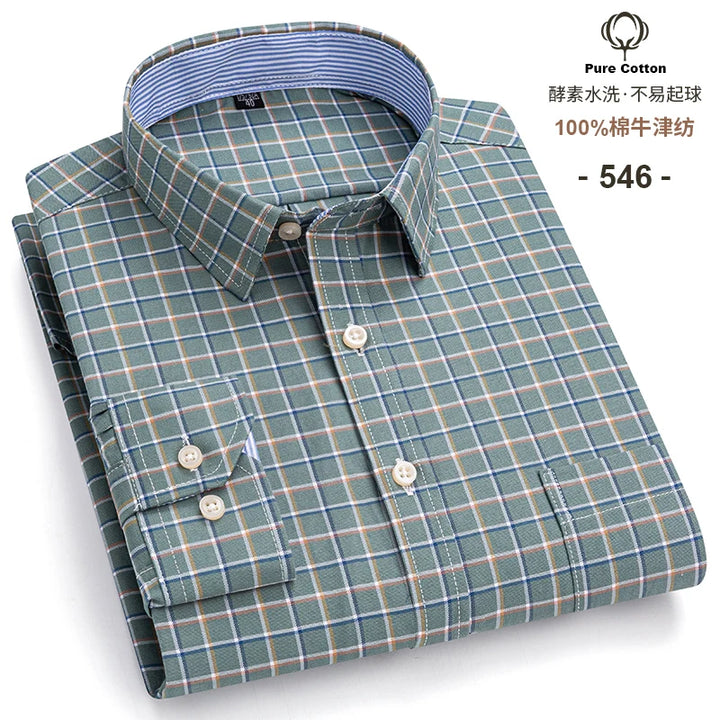 Men's Long Sleeve Cotton Oxford Plaid Button Down Casual Shirt S-7XL