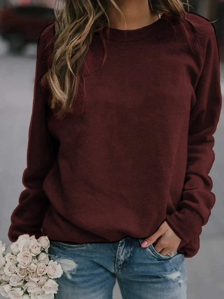 Women's Casual Solid Color Round Neck Long Sleeve Sweatshirt