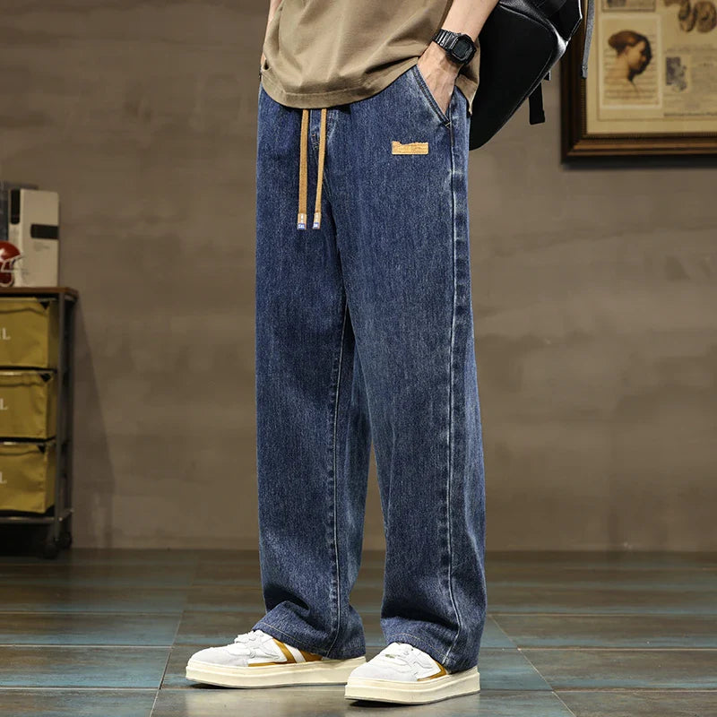 Men's Baggy Wide-Leg Drawstring Casual Denim Jeans