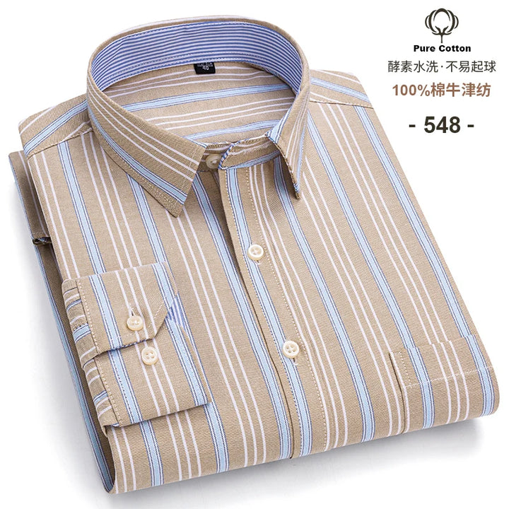 Men's Long Sleeve Cotton Oxford Plaid Button Down Casual Shirt S-7XL