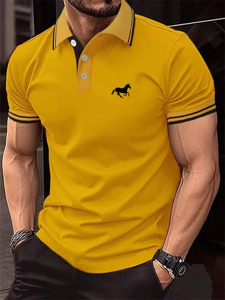 Men's Striped Horse Graphic 3D Printed Short Sleeve Polo Shirt