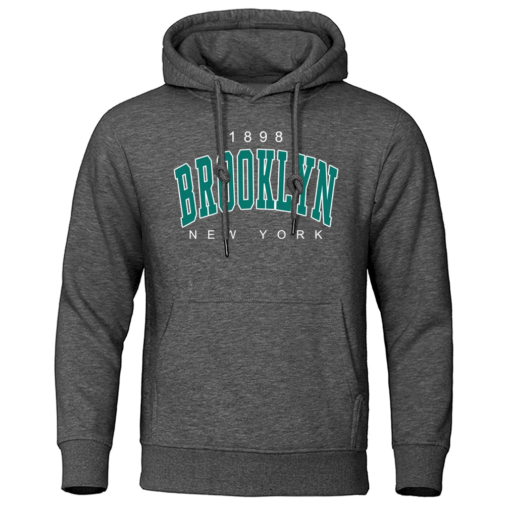 Men's Oversized Printed Crewneck Hoodie - Brooklyn Style Sweatshirt