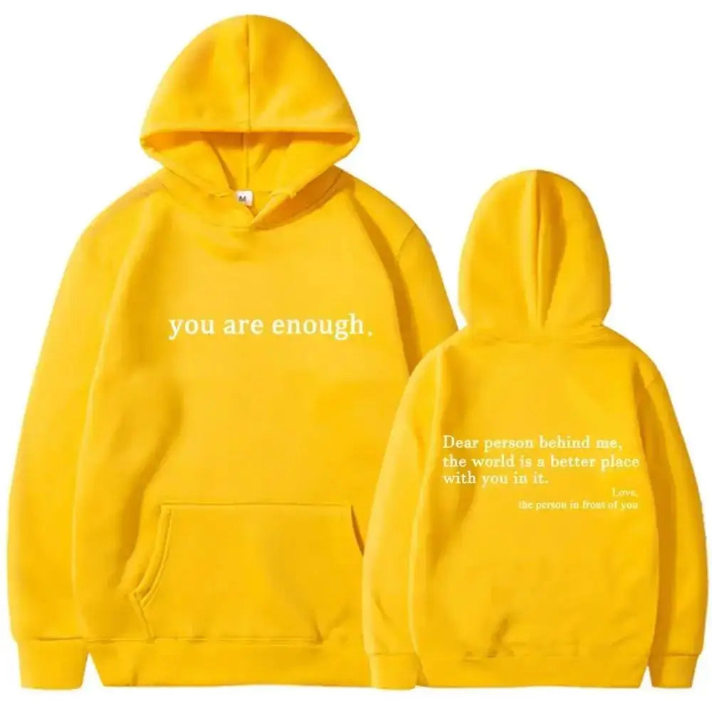Men's Autumn Winter Hooded "You Are Enough" Print Casual Sweatshirt