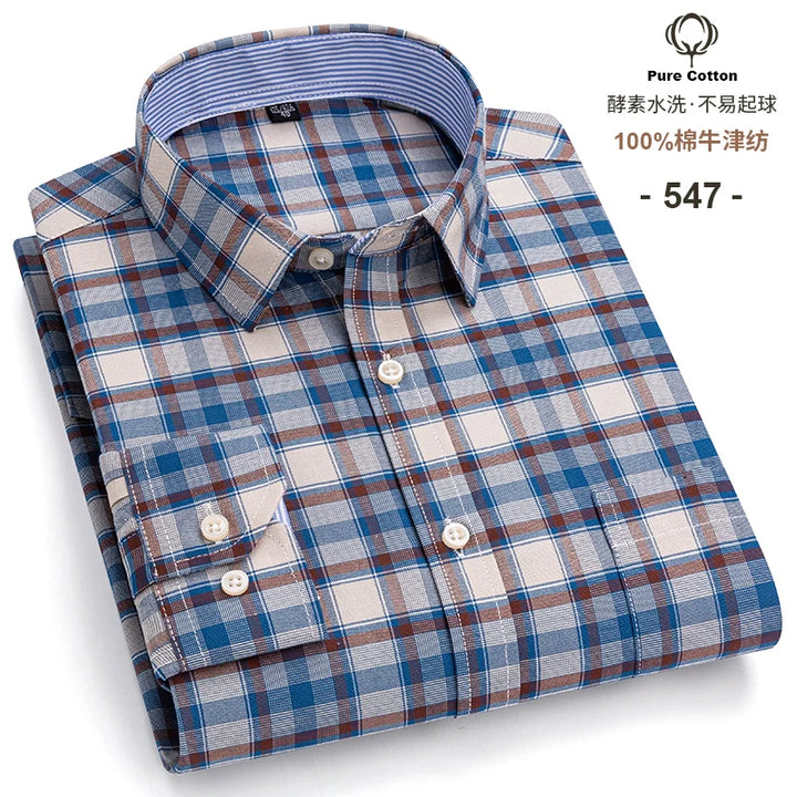 Men's Long Sleeve Cotton Oxford Plaid Button Down Casual Shirt S-7XL