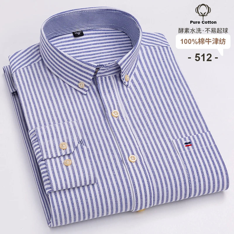 Men's Long Sleeve Cotton Oxford Plaid Button Down Casual Shirt S-7XL