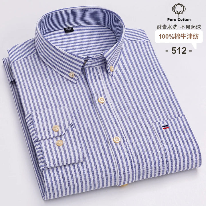 Men's Long Sleeve Cotton Oxford Plaid Button Down Casual Shirt S-7XL