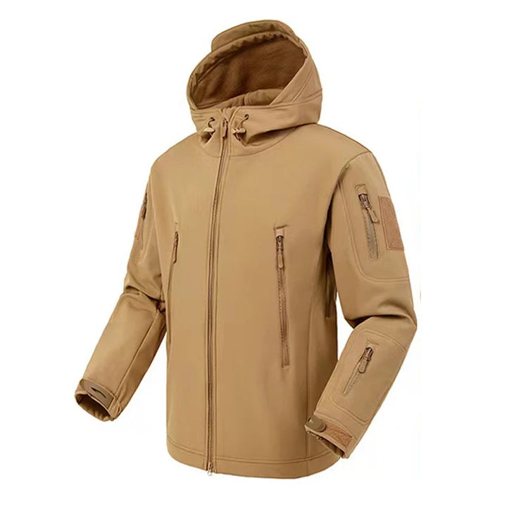 Men's Softshell Fleece Jacket - Windproof Hooded Coat for Outdoor Activities