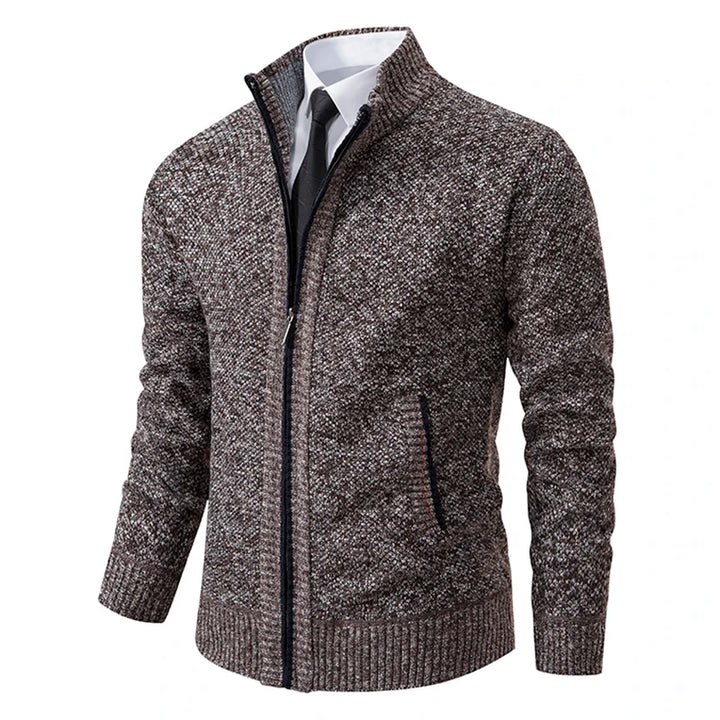 Men's Casual Sports Coat - Solid Color Stand Collar Fleece Cardigan