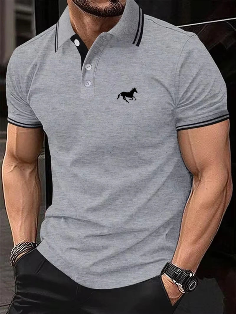 Men's Striped Horse Graphic 3D Printed Short Sleeve Polo Shirt