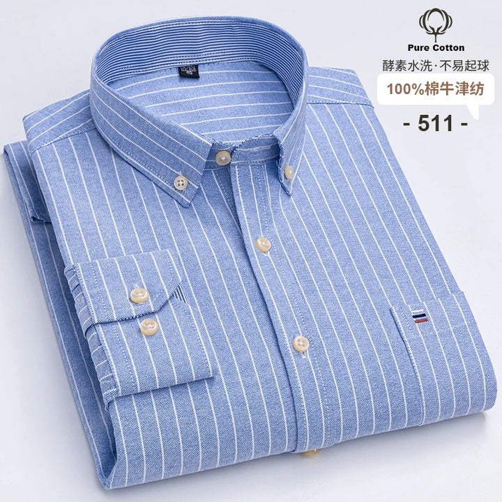 Men's Long Sleeve Cotton Oxford Plaid Button Down Casual Shirt S-7XL