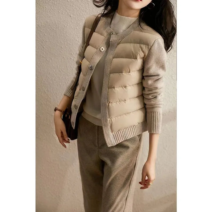 Women's Short Winter Puffer Cardigan with Zipper - Casual Cotton Wear