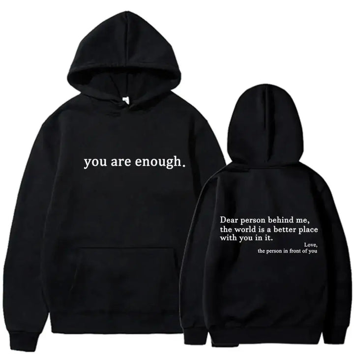 Men's Autumn Winter Hooded "You Are Enough" Print Casual Sweatshirt