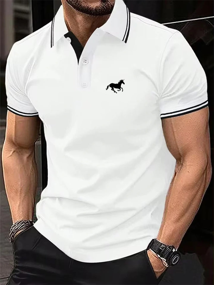 Men's Striped Horse Graphic 3D Printed Short Sleeve Polo Shirt