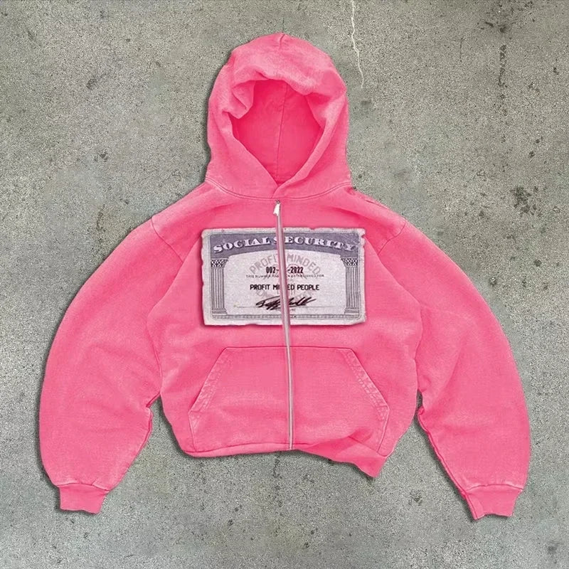 Women's Y2K Hip Hop Trend Zipper Hoodie Casual Vintage Sweatshirt