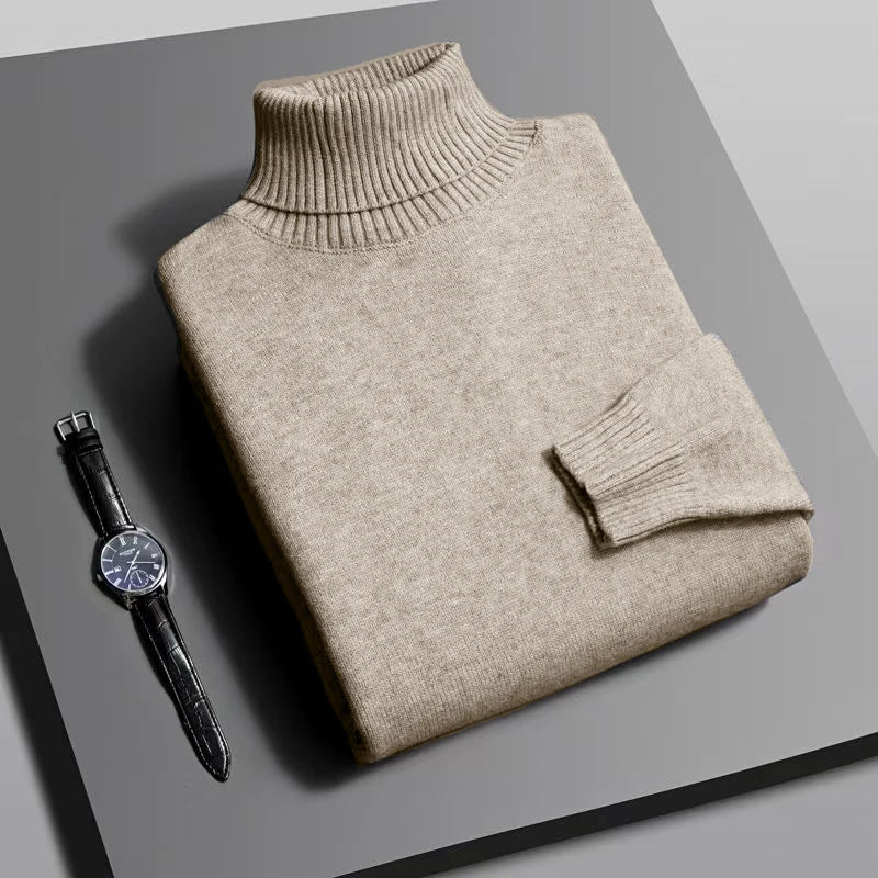 Men's High-Quality Knitted Turtleneck Sweater Slim Fit Long Sleeve
