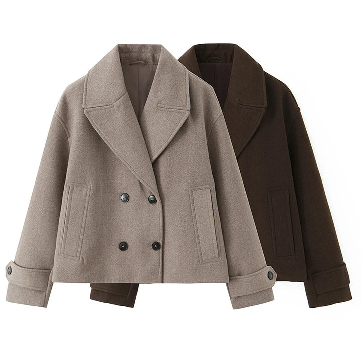 Women's Vintage Double-Breasted Trench Coat with Long Sleeves