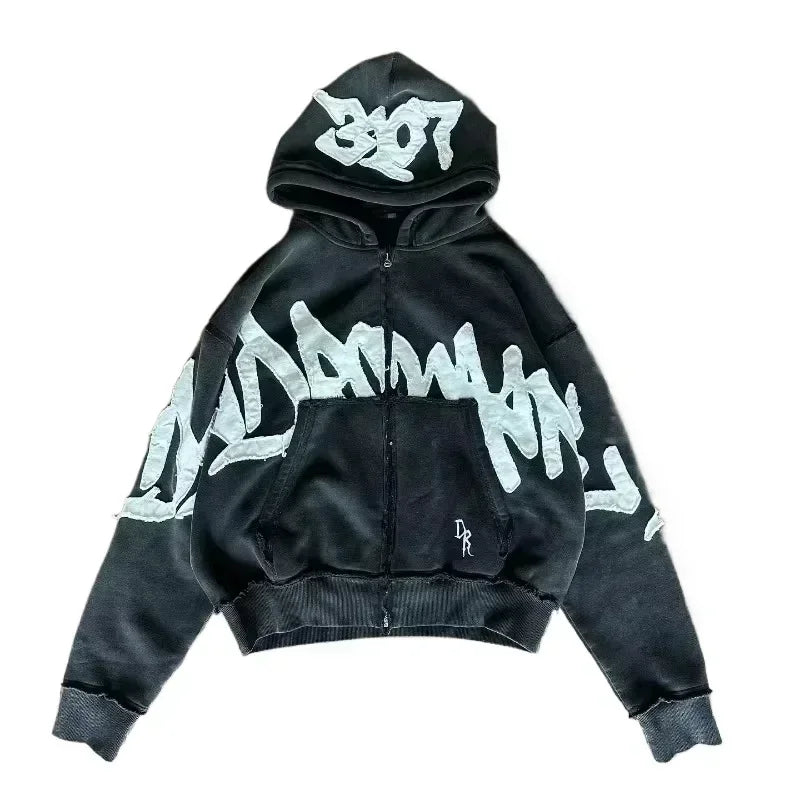 Women's Y2K Hip Hop Trend Zipper Hoodie Casual Vintage Sweatshirt