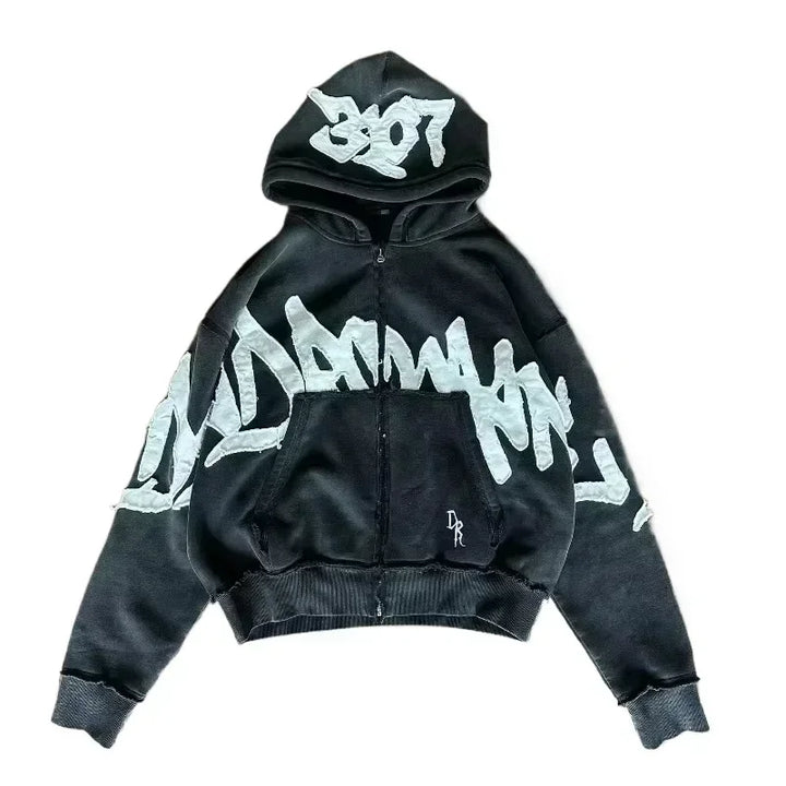 Women's Y2K Hip Hop Trend Zipper Hoodie Casual Vintage Sweatshirt