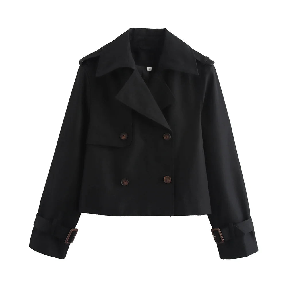 Women's Vintage Short Trench Coat for Spring Autumn Chic Style